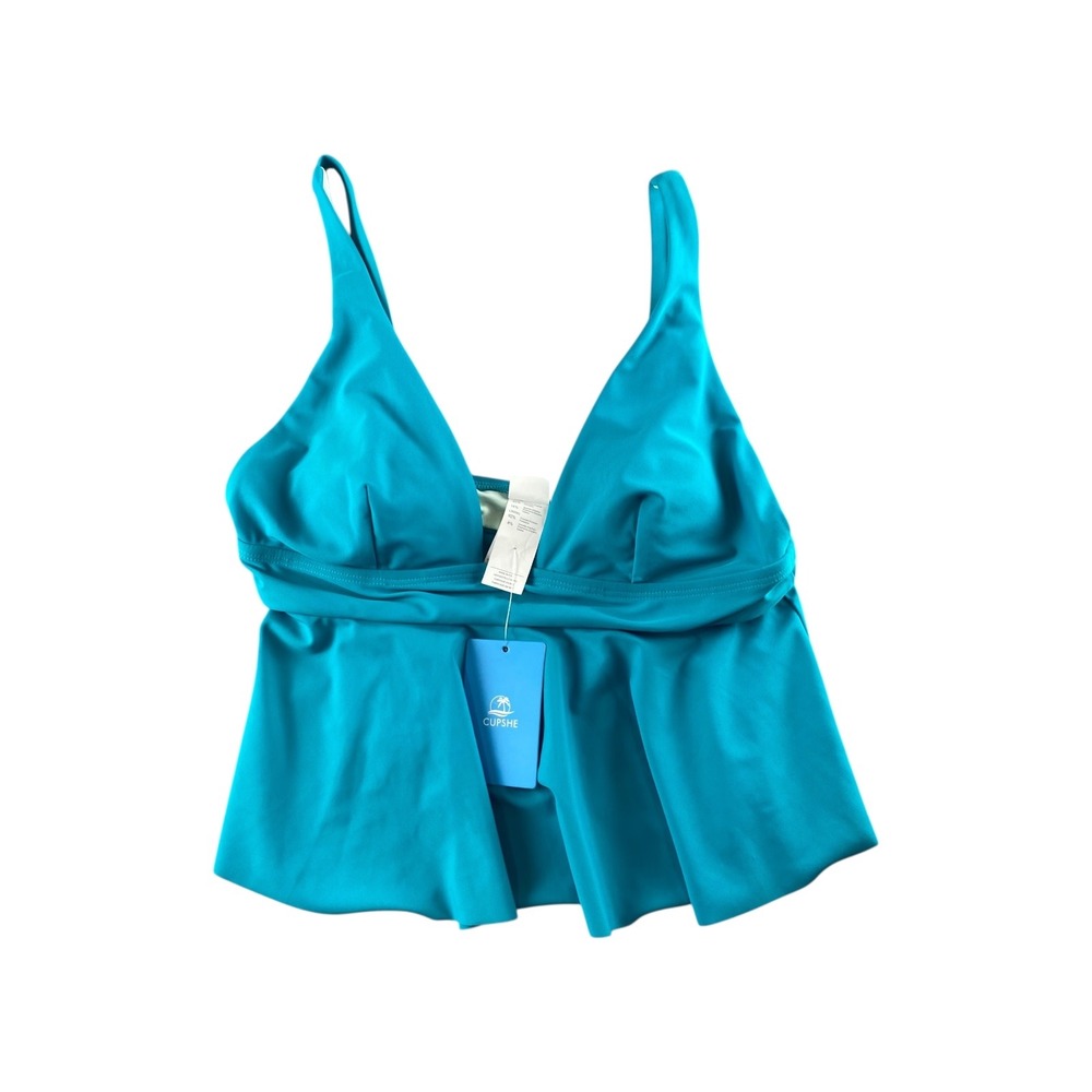 NWT CUPSHE Teal Blue Peplum Swim Top‎ V Neck Adjustable Strap Size M